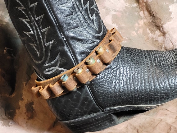 Bullet Loop Bandolier Boot Cuff strap garter -- Cowboy Wasteland Post Apocalyptic Fallout LARP -- distressed crazy horse buffalo leather