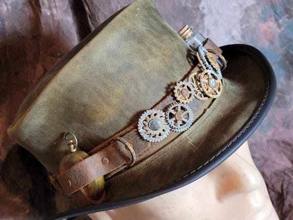 Steampunk Gears distressed leather hatband