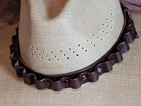 Bullet Loop Bandolier Hat Band - Cowhide Leather hatband-- Cowboy Western Fedora Steampunk Cosplay -- ammo hat belt  -- Made in the USA