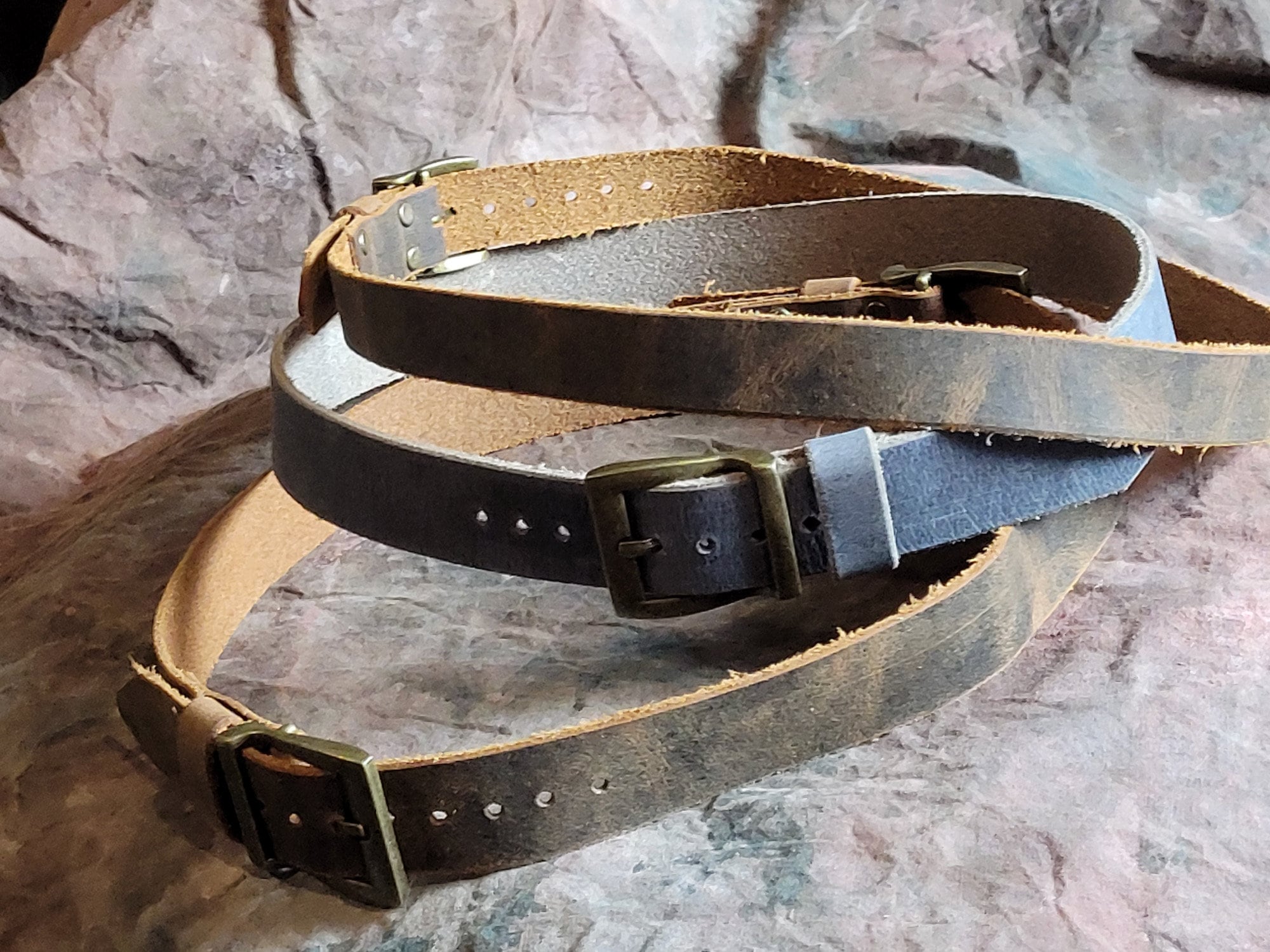 Vintage distressed gold leather belt Vintage Leather Belt with Distressed Edge – Silla Designs main image 2
