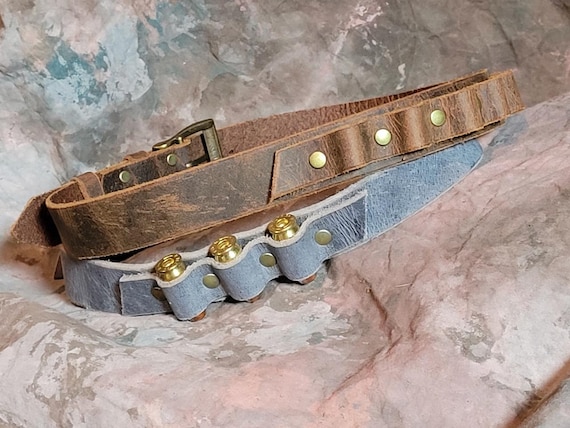 Side Buckle Bullet Loop Bandolier Hatband -- Crazy Horse Buffalo Leather