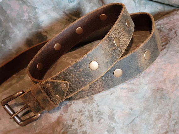 Distressed leather rivet  belt -- Rugged Belt --  Crazy Horse Buffalo