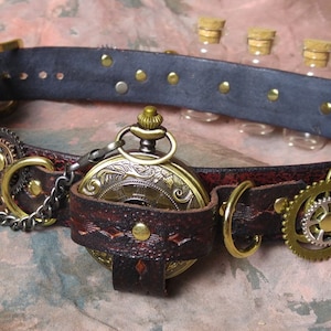 Steampunk  Hat Band -- Burning Man Cosplay Steam Punk Gears -- Top Grain Cowhide Leather hatband -- Top Hat -- Free Shipping -- Made in USA