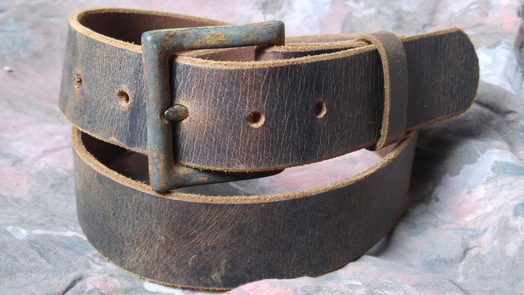 Crazy Horse Distressed Leather Belt 1 1/2 Plain Rugged Belt Wasteland ...