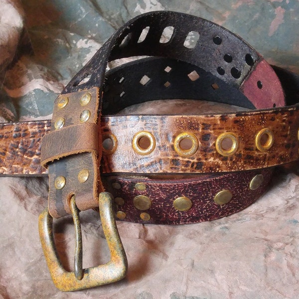 distressed Leather Belt -- Post Apocalyptic Fallout Clothing -- Wasteland Apocalypse Mad Max  -- Men's and Womens  -- USA CUSTOM MADE!