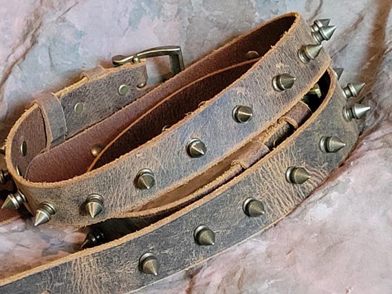 Spikes and Distressed Crazy Horse Buffalo Leather Hat band