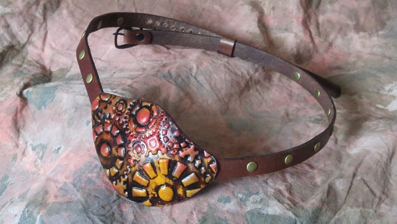 Leather eye patch  -- Steampunk Gears --  Adult -- Every day wear --- Steam Punk Costume Eyepatch -- Made in the USA