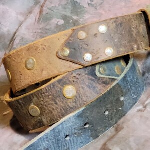 Distressed Leather Belt: Riveted Crazy Horse Buffalo, Hand Made USA V. Distress B/G/T