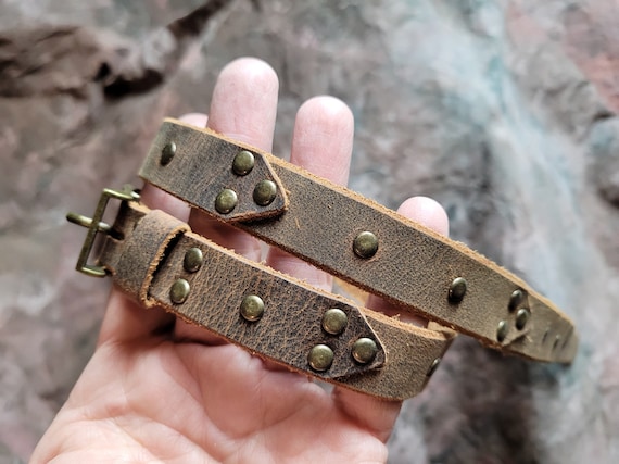 Distressed Crazy Horse Buffalo leather rivet hat band