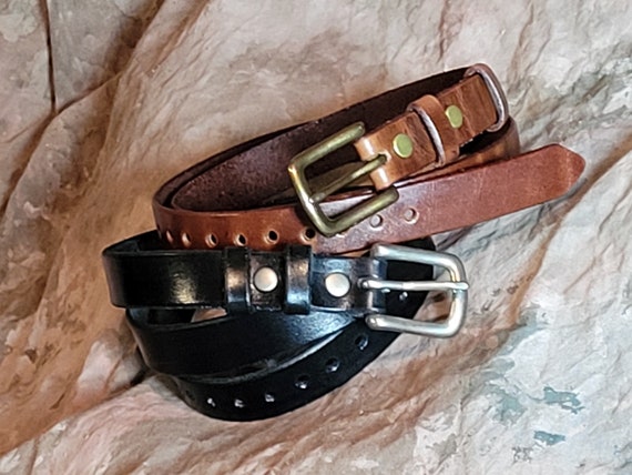 Cowhide hat band -- Plain Brown or Black or with Rivets