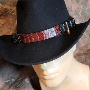 Snakeskin or Alligator & Cowhide Leather Bandolier Hatband -- Cowboy Steampunk Cosplay -- bullet loop hatband -- hat belt  -- Hand MadeUSA
