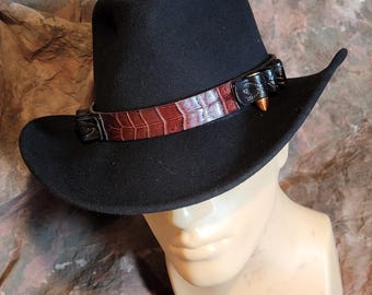 Snakeskin or Alligator & Cowhide Leather Bandolier Hatband -- Cowboy Steampunk Cosplay -- bullet loop hatband -- hat belt  -- Hand MadeUSA