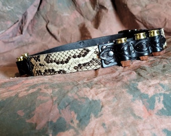 Snakeskin leather hat band -- Cowboy Steampunk Cosplay -- bandolier bullet hatband -- hat belt  -- Hand Made in the USA