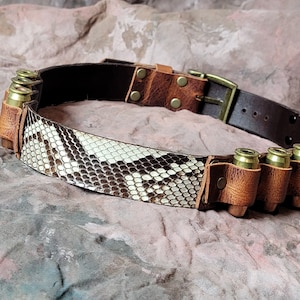 Rattlesnake or Python & Crazy Horse Buffalo Leather Bandolier Hatband Cowboy, Outback, Mad Max, Wasteland -- Handmade USA