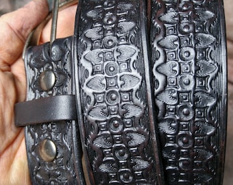 Tooled Leather Belt: Hand Stamped 1 1/2" Dress Belt, USA Made