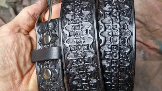 Tooled  Leather Belt -- black or brown dress belt  -- 1 1/2" Belt  -- Hand Stamped Belt -- Custom Belt -- USA Made -- Free Shipping