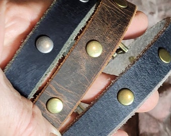 Distressed Riveted Crazy Horse Leather Hatband: Cowboy, Fedora, Outback Hat Belt