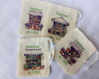 Sachets pour lavande, stands de bouquets, pochons mousseline,  8 x 9,5cm, possibilité de personnalisation, par 4 ou 10