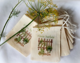 10 sachets pour fines herbes, sachets mousseline,  8 x 9,5cm, possibilité de personnalisation