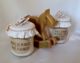 Gift thank you nanny, jar "Thank you for helping me grow." choice of jar contents, beige decoration, customizable label