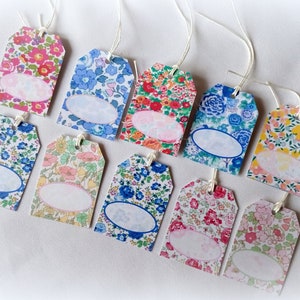 10 mini étiquettes liberty, étiquettes cadeau, 10 motifs