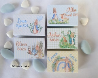 Baptism Peter Rabbit, 5 small candy boxes, decorated and personalized. Sold empty