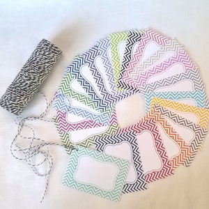 Gift labels, kit of 20 chevron labels, multicolored or unique color of your choice, with their string image 2