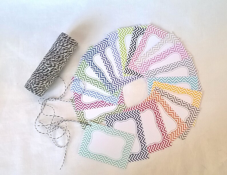 Gift labels, kit of 20 chevron labels, multicolored or unique color of your choice, with their string image 2