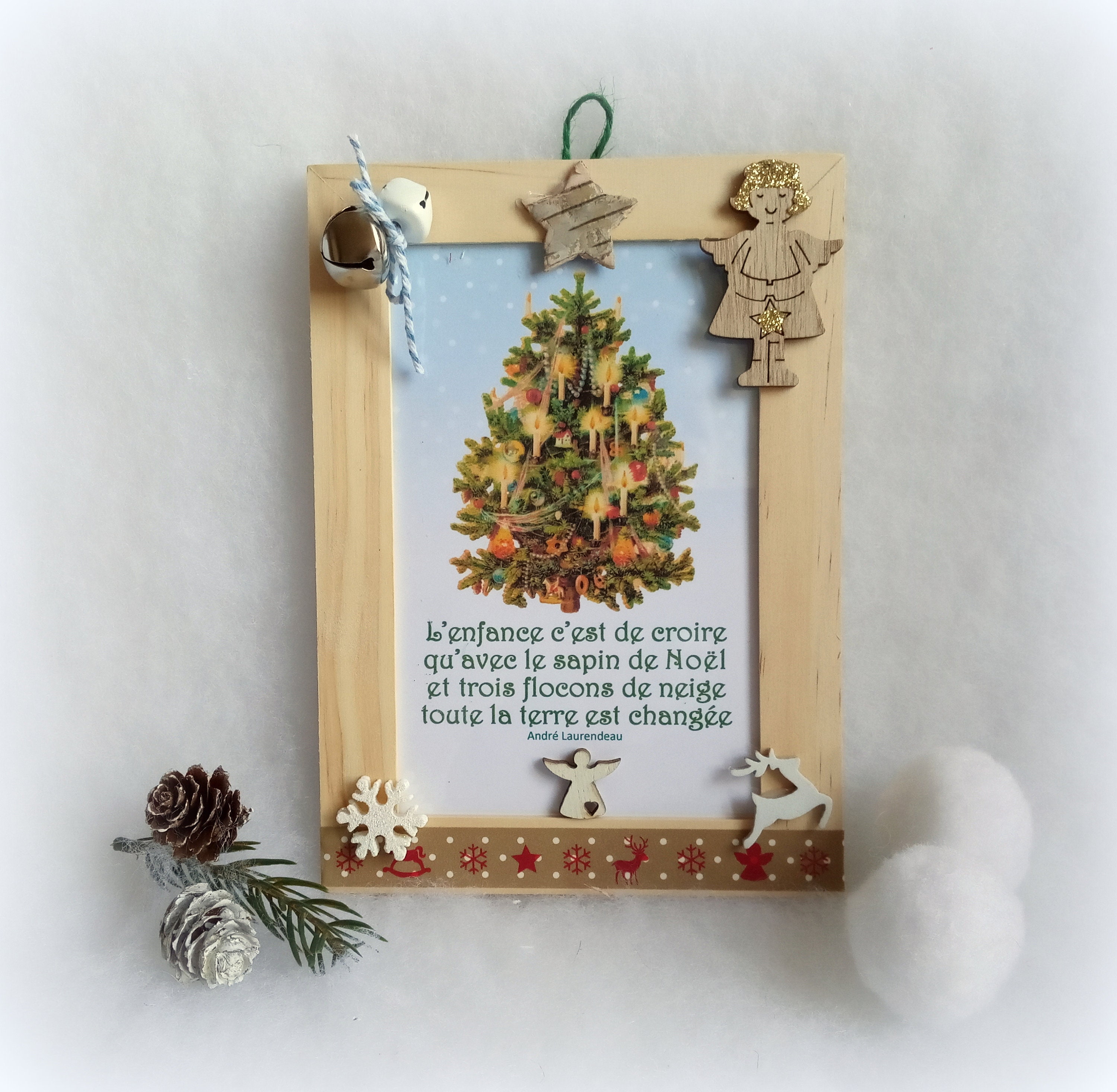 Cadeau Noël, Cadre Citation de Décor Ange et Grelots