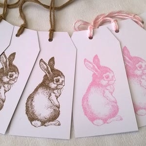 Six pink and brown rabbit labels, spring Easter image 1