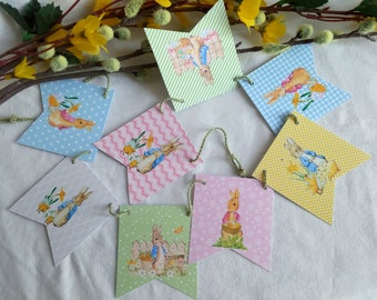 Mini garland Pierre lapin, Easter images, 8 pennants 6.5 x 7.5 cm, length 80cm