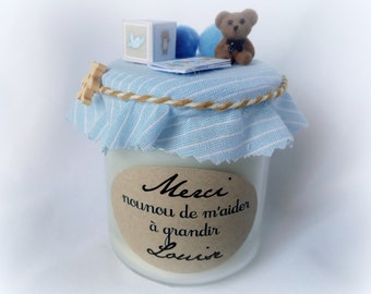 Nanny thank you gift, empty jar, candle or chocolates of your choice, baby decoration, customizable kraft label