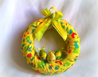 Crown yellow Easter, kids decor, eggs, ribbons, 22 cm diameter