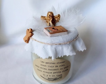 Angel quote candle, golden angel, feather and book, quote kraft tag, gift charm