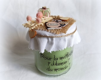 Mother's Day gift, green candle nature theme, dried flowers, miniatures, customizable label every occasion