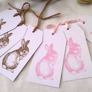 Six pink and brown rabbit labels, spring Easter image 3