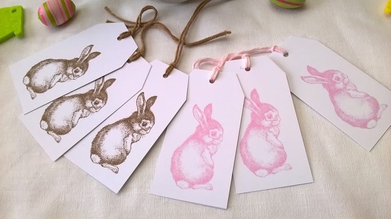 Six pink and brown rabbit labels, spring Easter image 3