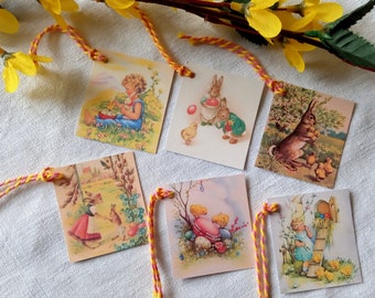 6 Easter labels, retro images, 5x5.5
