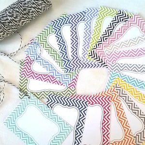 Gift labels, kit of 20 chevron labels, multicolored or unique color of your choice, with their string image 1