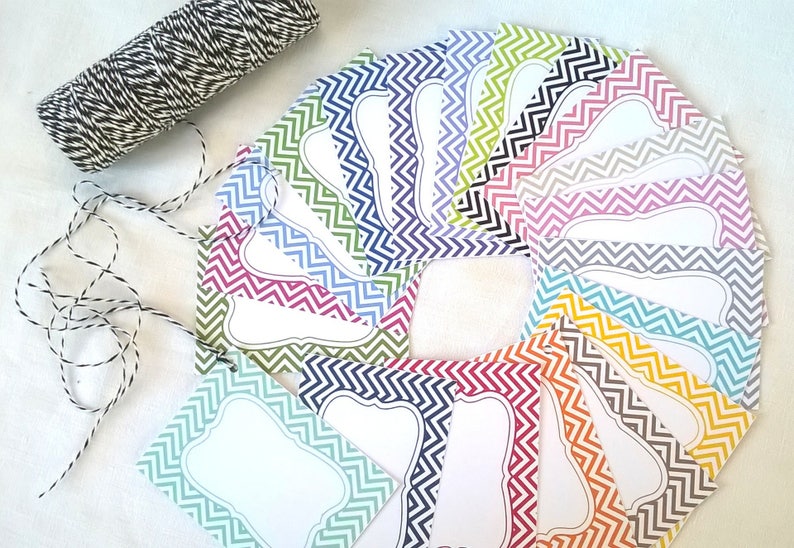 Gift labels, kit of 20 chevron labels, multicolored or unique color of your choice, with their string image 1