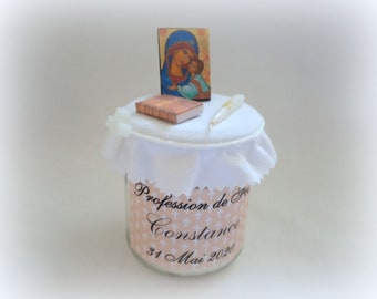 Gift Profession of Faith, Customizable Candle, Cross Bible Icon