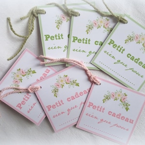 Printemps 6 étiquettes, roses et vertes, diverses occasions, étiquettes carrées