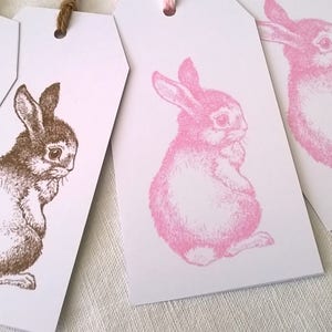Six pink and brown rabbit labels, spring Easter image 2