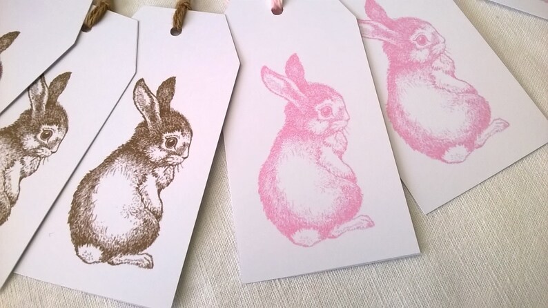 Six pink and brown rabbit labels, spring Easter image 2