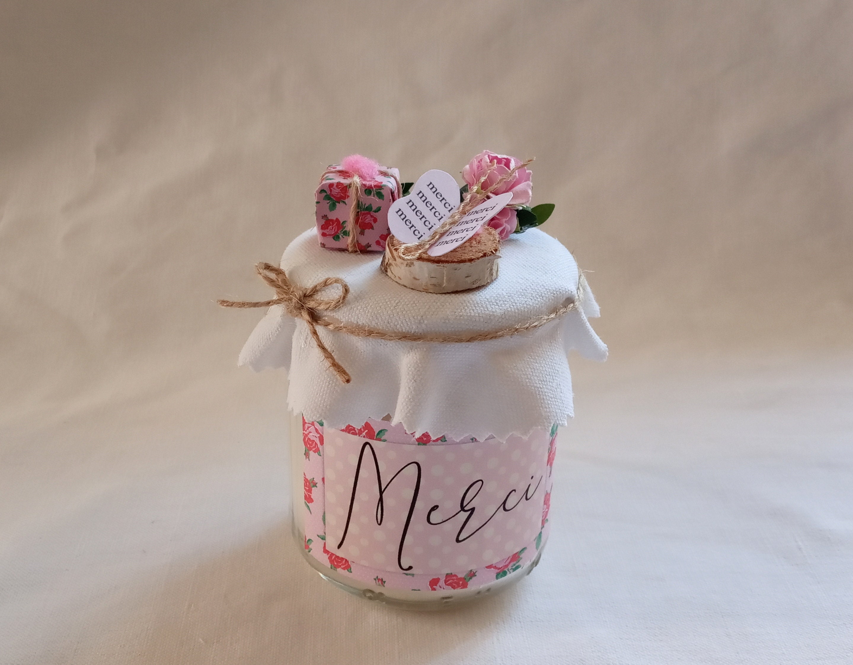 Bougie Cadeau Merci, Papillon Imprimé Mercis, Roses et Miniature,