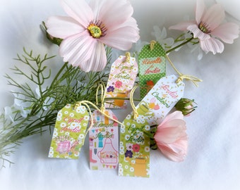 6 Gift labels, Summer garden, 6 different illustrations and expressions, pastel labels