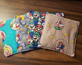 Handmade Cotton Coasters: Mario Bros Print, Set of 4