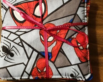 Quilted fabric Spiderman coasters