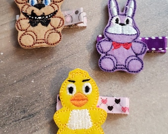 FNAF No Slip Hair Clips, Freddy, Chica, Bonnie