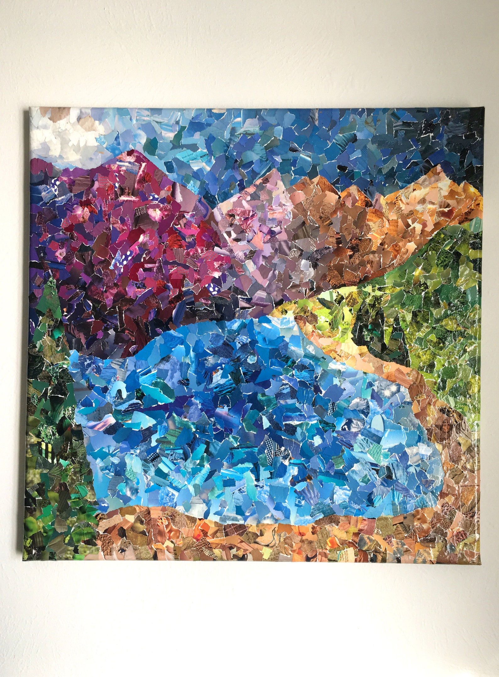 Mosaic Style Mountain Scenery Collage Wall Art Etsy